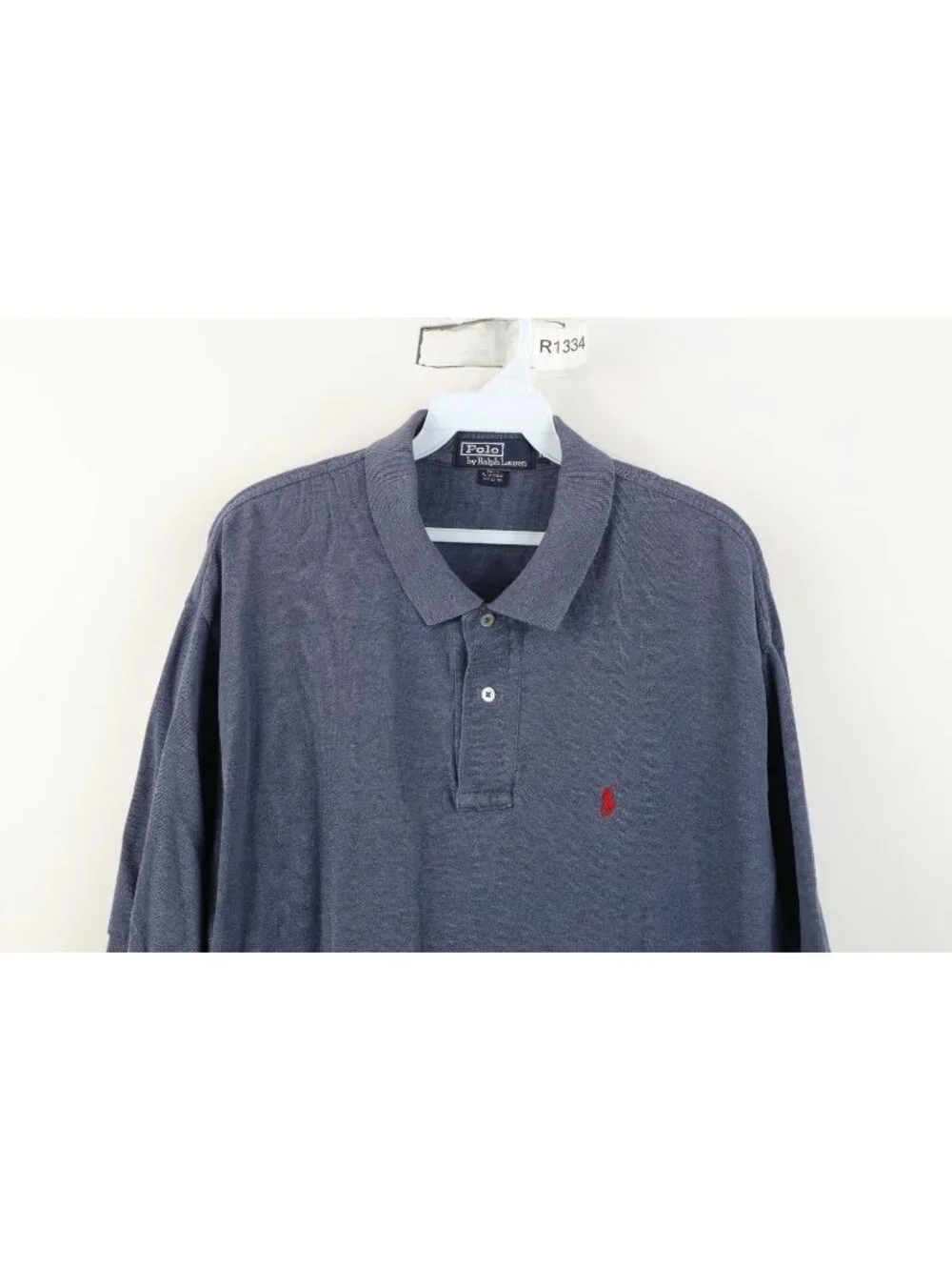 Vintage 90s Ralph Lauren Mens XL Faded Pique Cotton Knit Golf Polo Shirt Blue